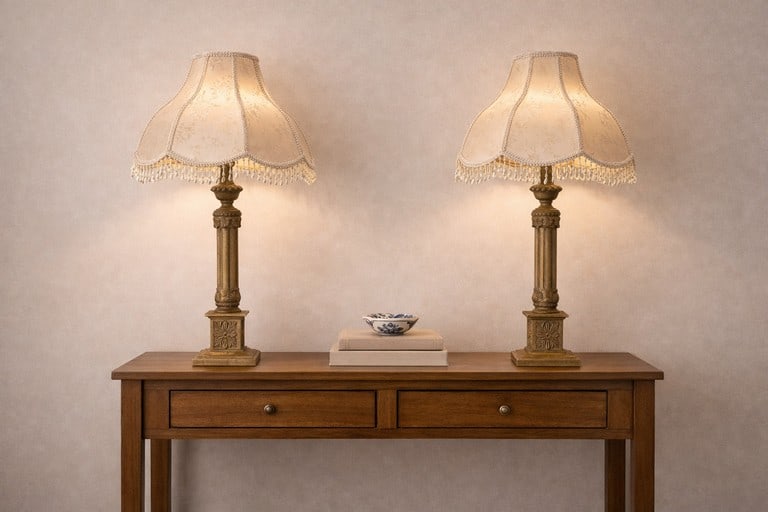 PAIR OF SILK FRINGED SHADES GILT BASE SALOON LAMPS (1 of 14)