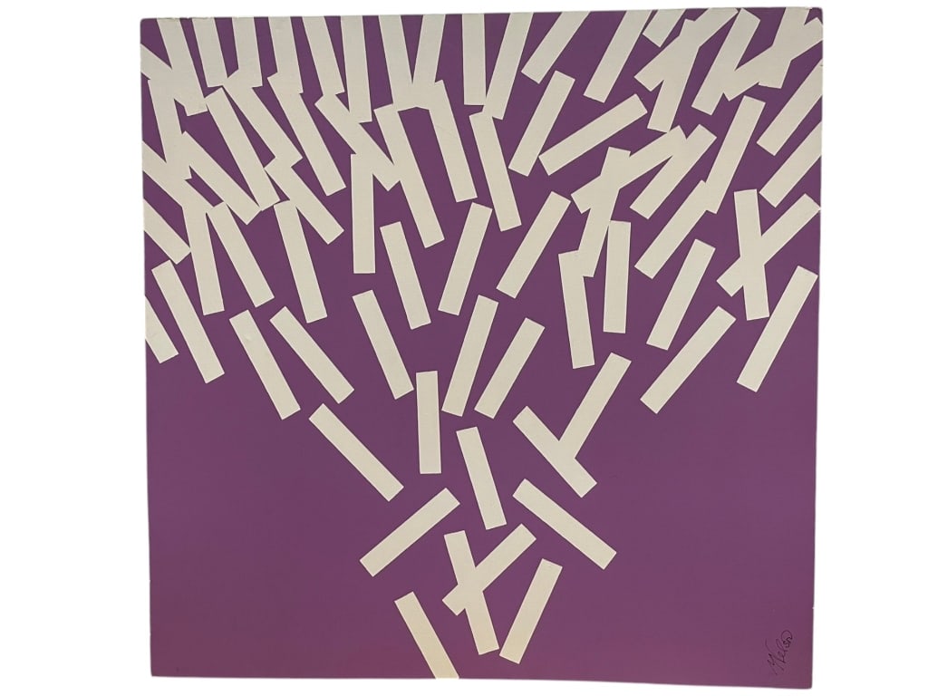 PURPLE GEOMETRIC ABSTRACT PAINTING SIGNED 30" (1 of 9)