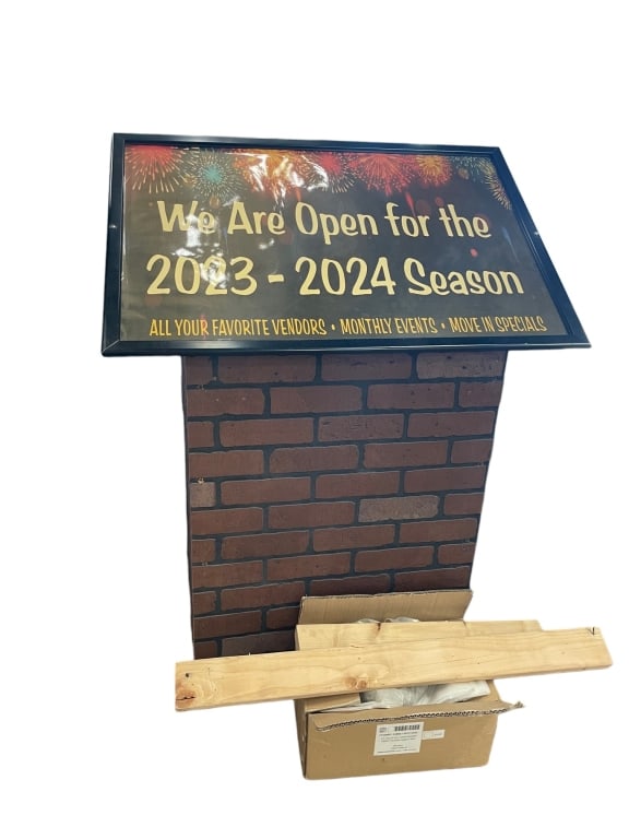 BRICK STAND FOR SLANTED SIGN BUSINESS SIGNAGE 1OF2: ** THESE ITEMS WILL BE FOR PICK UP OFF SITE ONLY ON DESIGNATED DAYS, there will be many pick up days, BE AWARE and SCHEDULE WITH US AFTER WINNING at this email: dejavuauctions@aol.com ** FAUX brick ba