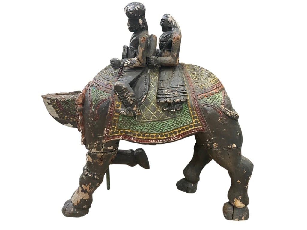 RAJASTANI CARVED ELEPHANT WOOD SCULPTURE ROYAL CPL (1 of 16)