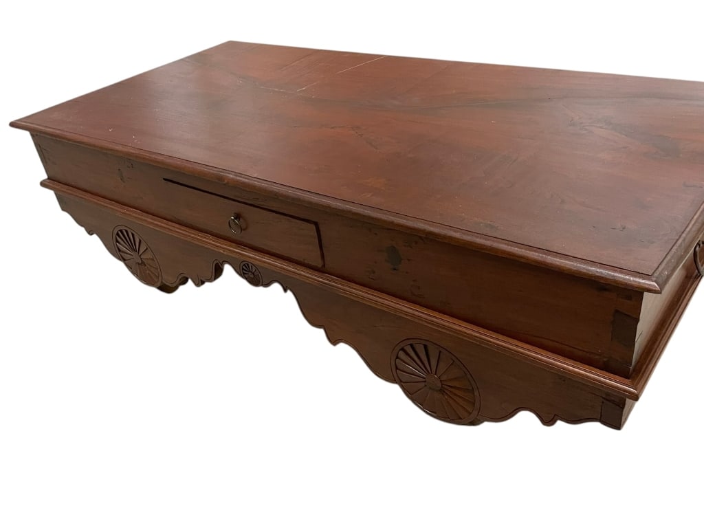 RUSTIC WAGON WHEEL BENCH / COFFEE TABLE SOLID WOOD - 10
