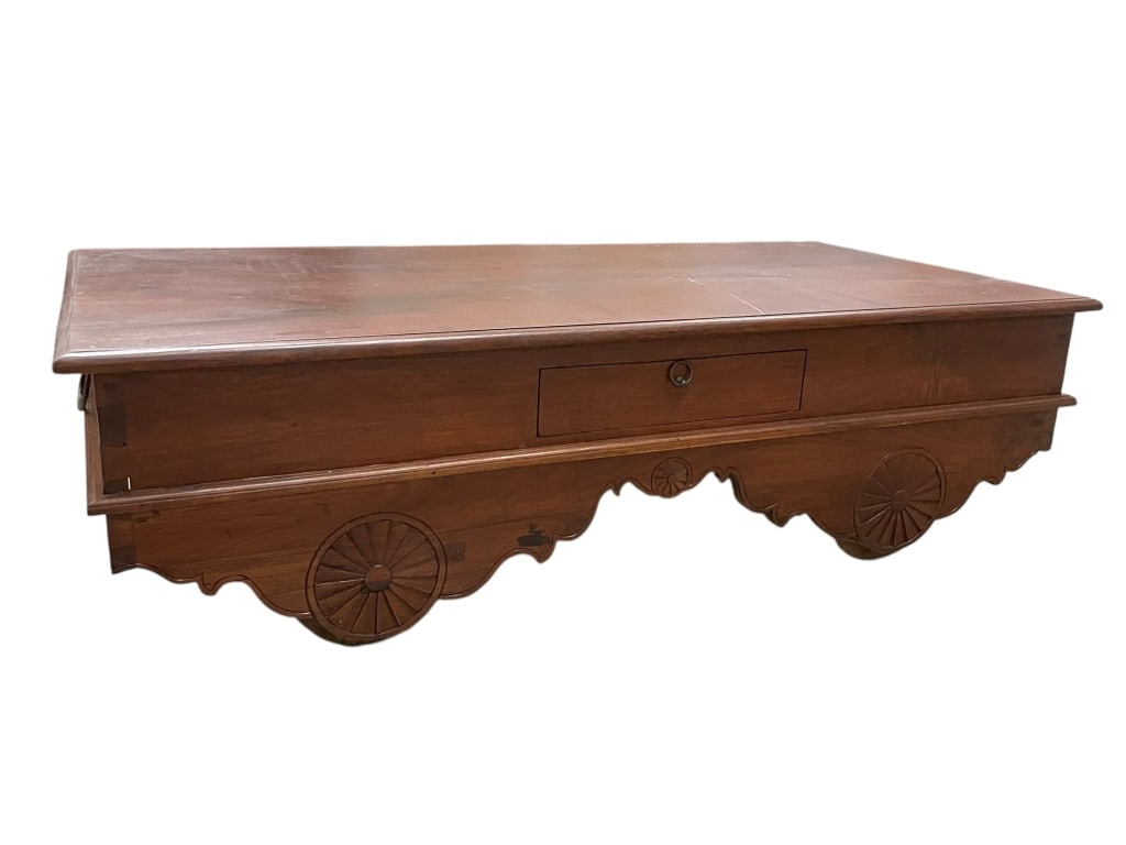 RUSTIC WAGON WHEEL BENCH / COFFEE TABLE SOLID WOOD - 2