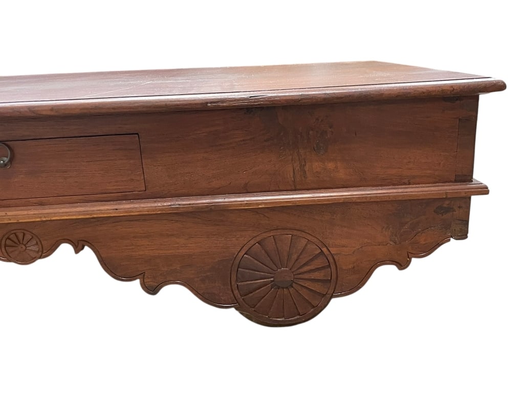 RUSTIC WAGON WHEEL BENCH / COFFEE TABLE SOLID WOOD - 5