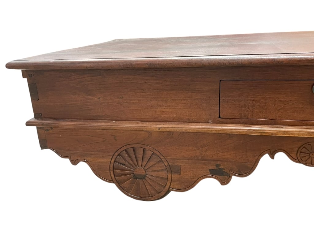 RUSTIC WAGON WHEEL BENCH / COFFEE TABLE SOLID WOOD - 6