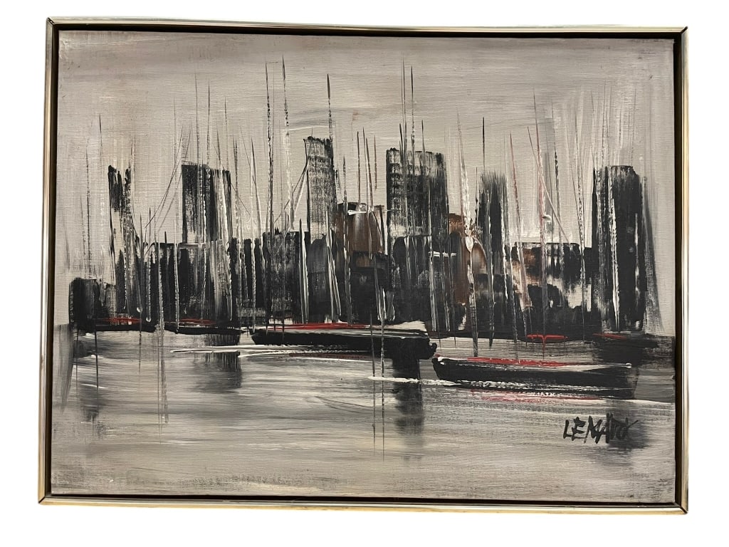 SIGNED LEMARCK ABSTRACT CITYSCAPE PAINTING (1 of 10)