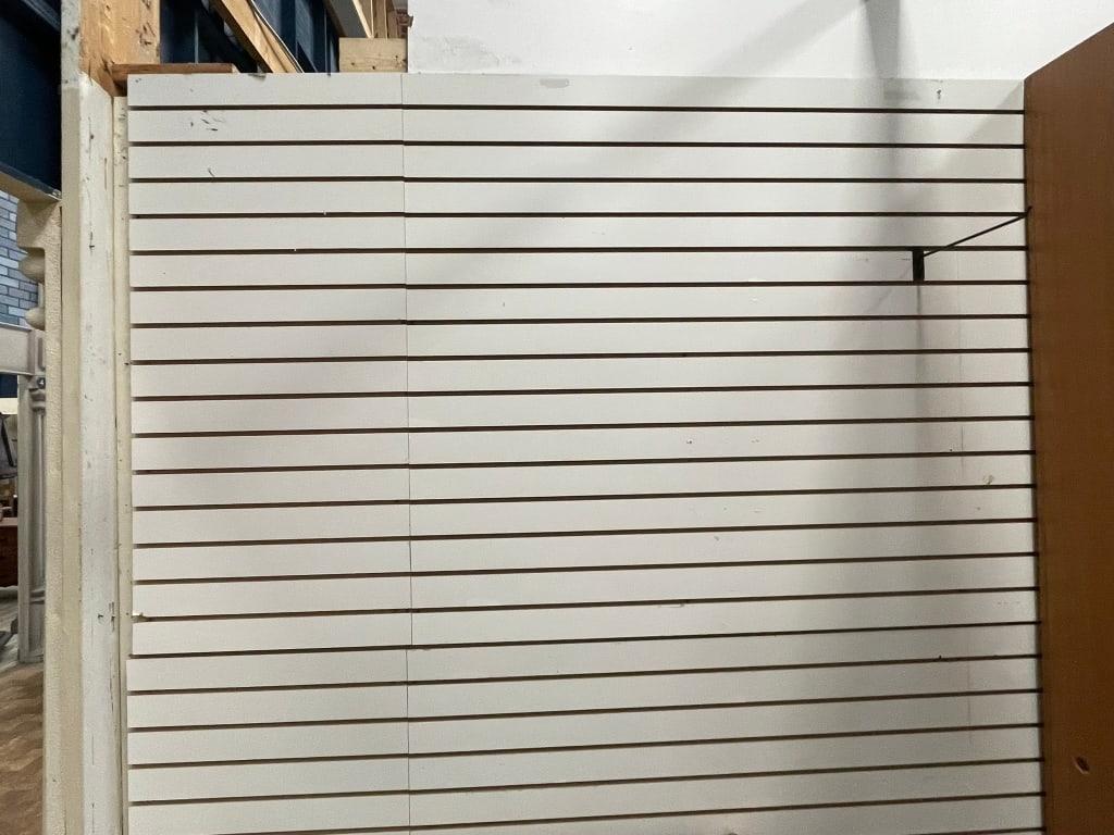 VARIOUS MASSIVE # PANELS OF SLATBOARD FOR REUSE: This is an auction for all the slatboards you can remove safely and without damage to any other items in the building, must be removed by the high bid winner. These are in a lot of the bays about 8 - 