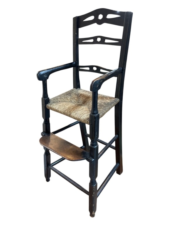 ANTIQUE EARLY 1900'S STRAW & WOOD BABY HIGH CHAIR: ANTIQUE FROM the early part of the 1900's based on wood carving and old straw seat styling. Classic old baby chair high chair. Country chic antiquing! Really amazing condition for over 100 years old. 