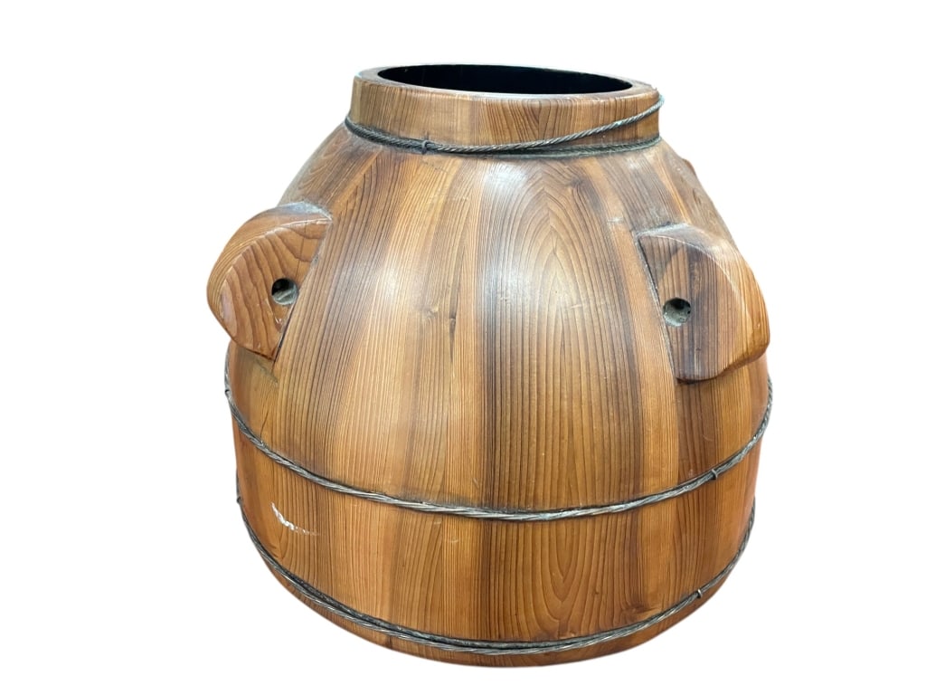VTG 50'S HANDCRAFTED RUSTIC WOODEN BARREL POT 10": ** THESE ITEMS WILL BE FOR PICK UP OFF SITE (IN DELRAY BEACH, FLORIDA) ONLY ON DESIGNATED DAYS, SCHEDULE WITH US AFTER WINNING at this email: dejavuauctions@aol.com ** Handcrafted rustic wooden vessel