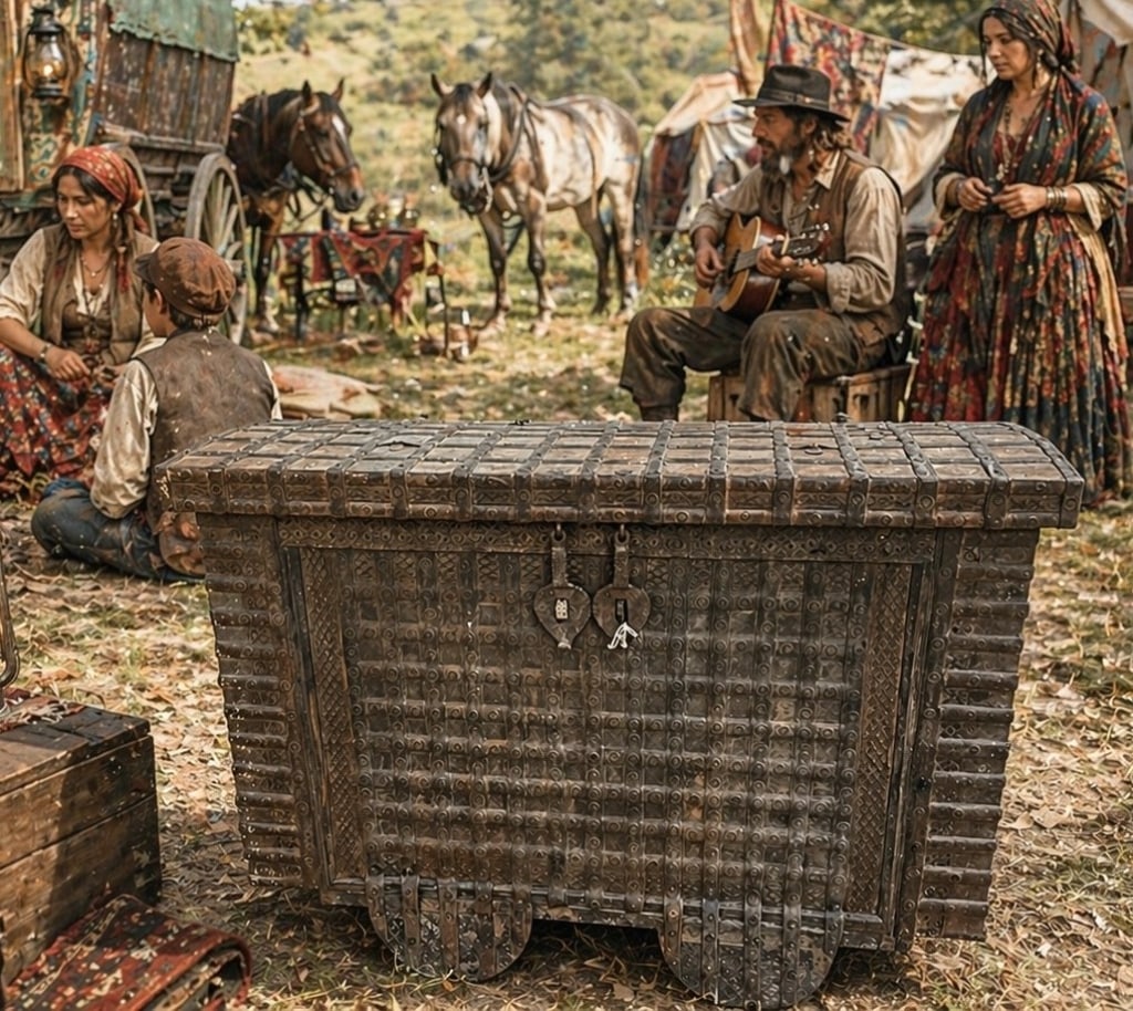 LG ANTQ 1800'S IRON BOUND WOOD DOWRY/STORAGE CHEST (1 of 20)