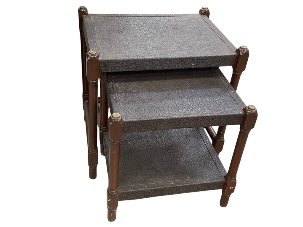 VINTAGE THREE TIER LEATHER TOP NESTING TABLES (1 of 15)