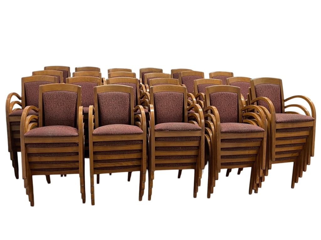 LOT OF 112 WOOD BANQUET SEATING DINING CHAIRS 34"H: ** THESE ITEMS WILL BE FOR PICK UP OFF SITE (IN DELRAY BEACH, FLORIDA) ONLY ON DESIGNATED DAYS, there will be MANY pick up days, BE AWARE and SCHEDULE WITH US AFTER WINNING at this email: dejavuauctio