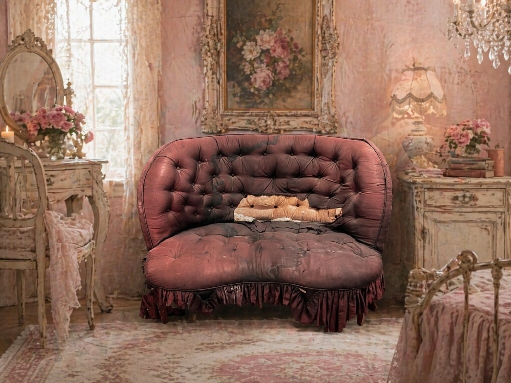 NEEDS TLC REUPHOLSTER TUFTED PARLOR CHAIR – 60" W: ** THESE ITEMS WILL BE FOR PICK UP OFF SITE (IN DELRAY BEACH, FLORIDA) ONLY ON DESIGNATED DAYS, there will be MANY pick up days, BE AWARE and SCHEDULE WITH US AFTER WINNING at this email: