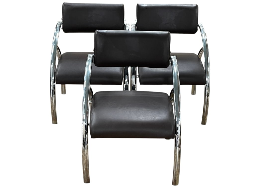 LOT OF 3 CHROME AND BLACK BUSINESS CHAIRS 32" HT: ** THESE ITEMS WILL BE FOR PICK UP OFF SITE (IN DELRAY BEACH, FLORIDA) ONLY ON DESIGNATED DAYS, there will be MANY pick up days, BE AWARE and SCHEDULE WITH US AFTER WINNING at this email: