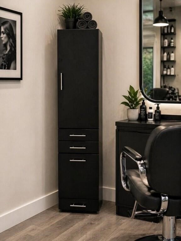 75" TALL SALON BARBER SHOP BLACK SUPPLY CABINET (1 of 10)