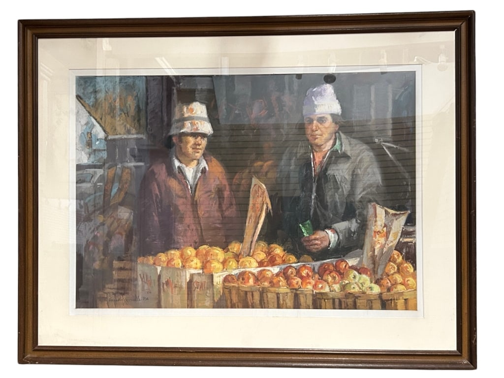 FRAMED SIGNED FIGRUAL MARKET SCENE (1 of 8)