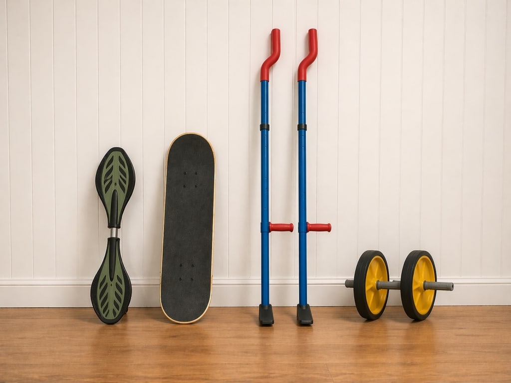 LOT OF 4 MOVING DEVICES SKATEBOARD STICK STILTS +: ** THESE ITEMS WILL BE FOR PICK UP OFF SITE (IN DELRAY BEACH, FLORIDA) ONLY ON DESIGNATED DAYS, there will be MANY pick up days, BE AWARE and SCHEDULE WITH US AFTER WINNING at this email: dejavuauctio