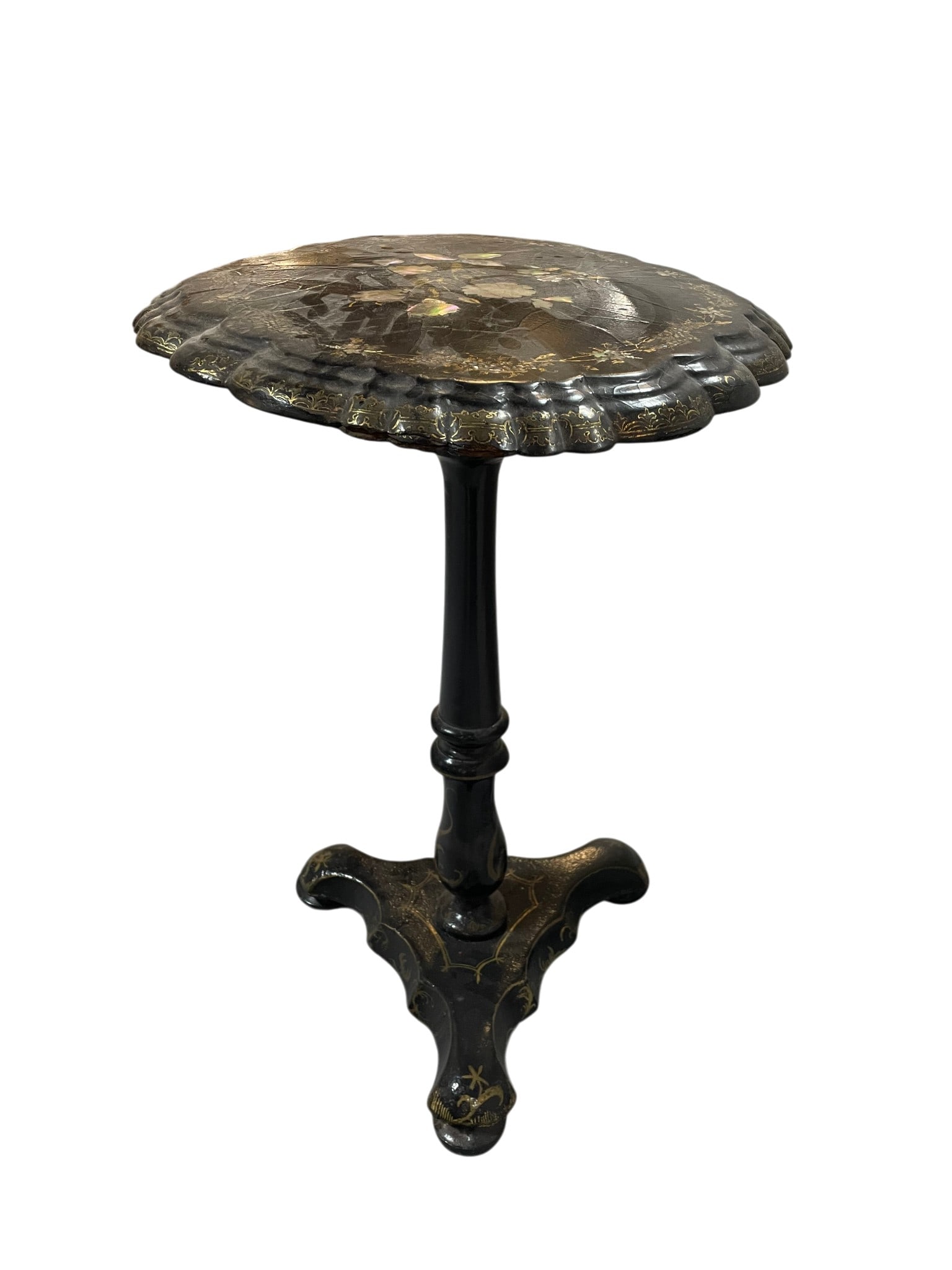 BLACK LACQUERED CHINOISERIE PEDESTAL TABLE 27" (1 of 9)