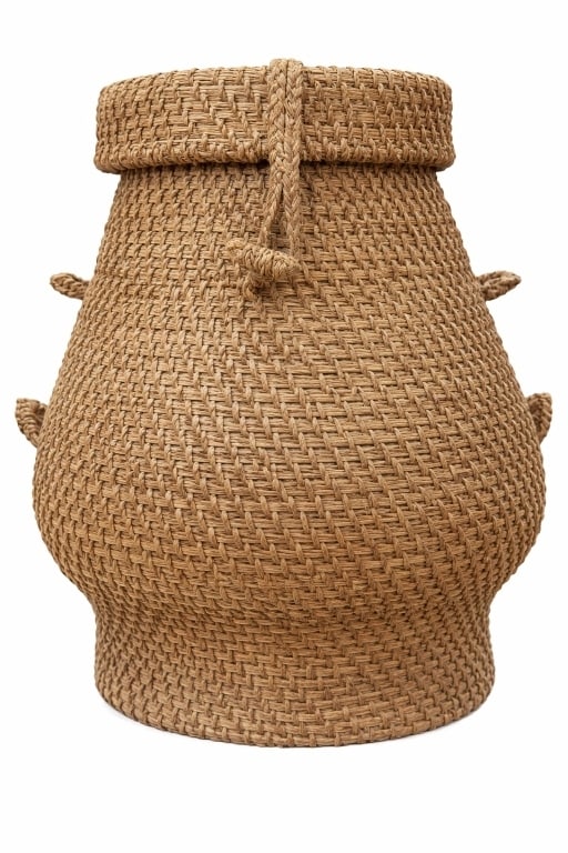 HANDWOVEN NATURAL FIBER LIDDED STORAGE BASKET (1 of 9)