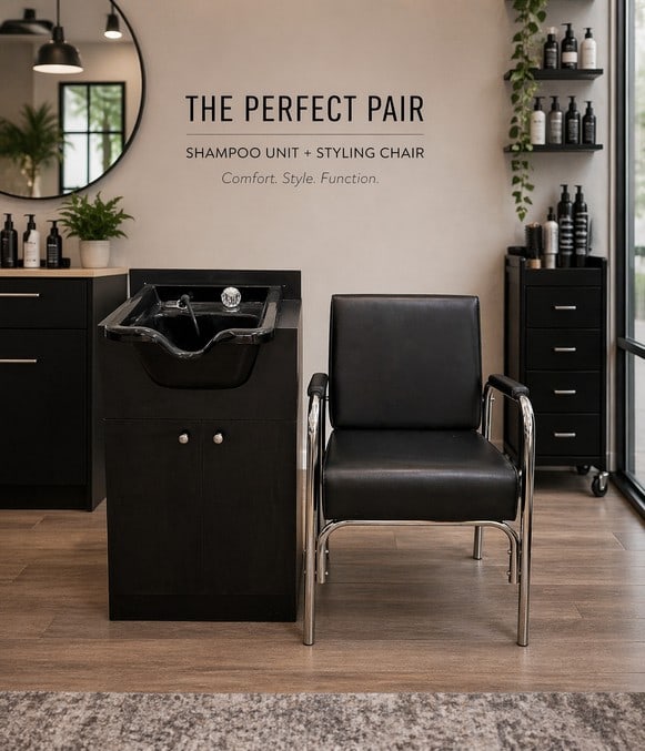 1of3 BLACK BARBER SHOP SALON SHAMPOO SINK & CHAIR: BLACK pleather and chrome shampoo chair with full recline. Matching black shampoo sink with neck curve and all at the perfect height, very comfrotable for customers. See all pictures please. Very good