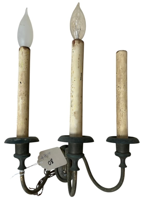 THREE ARM WALL SCONCE WITH CANDLE SLEEVES 13" (1 of 6)