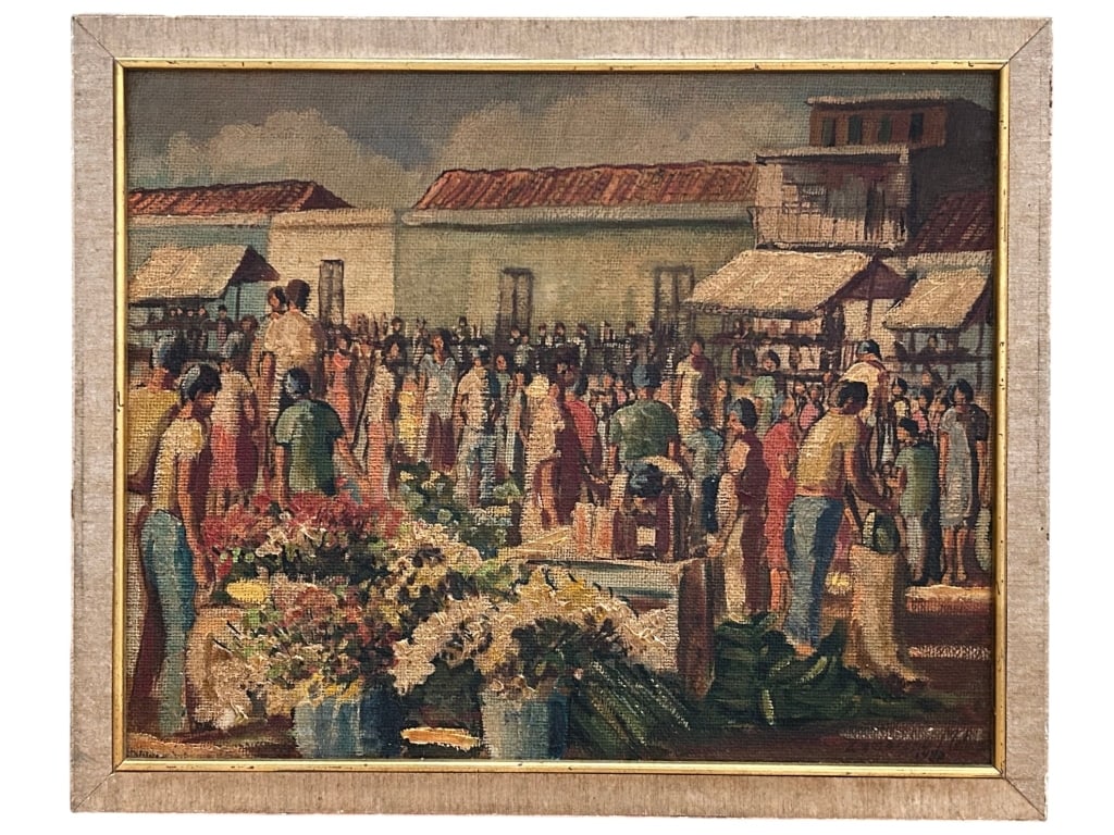 VINTAGE MARKET SCENE TEXTURED PAINTED CANVAS (1 of 10)