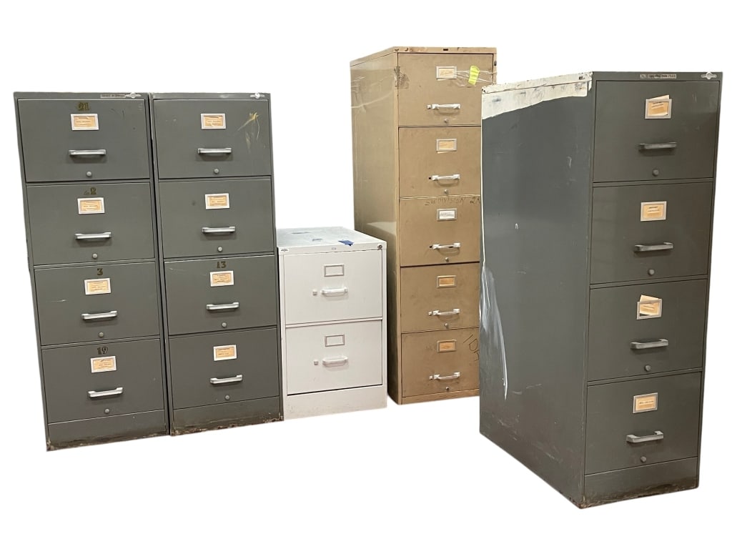 LOT OF 5 INDUSTRIAL OFFICE METAL FILE CABINETS (1 of 9)