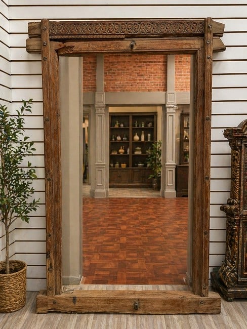 ANTIQUE RUSTIC WOOD CARVED ENTRY ENTRYWAY DOOR (1 of 20)