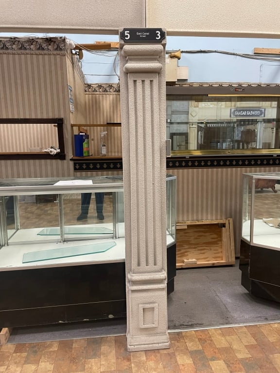 NYC INDOOR CITY STREETSCAPE BUILDING COLUMN 7FT EC: Location: Under corner brick SE east of front door. 53EC. Approx 7 feet tall, must be removed. COLUMNS are sold as shown in pictures, all columns are approximately 7 feet tall. If the facade is set ba