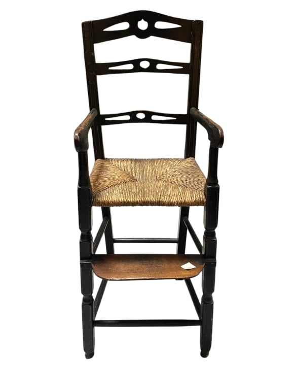 ANTIQUE LADDERBACK RUSH SEAT BABY HIGH CHAIR 36" (1 of 9)