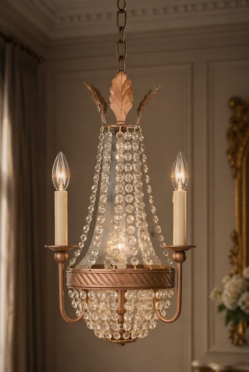 HOLLYWOOD REGENCY CRYSTAL BEADED WALL SCONCE (1 of 8)