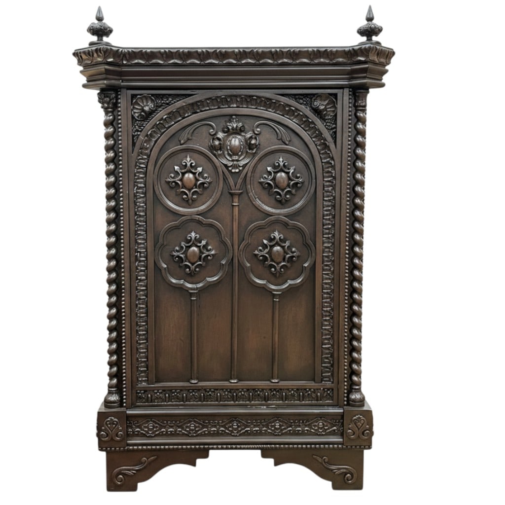 HUGE CARVED GOTHIC STYLE CABINET WITH COLUMNS 55" (1 of 14)