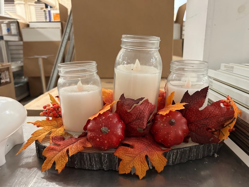 LOT OF 3 FAUX CANDLES FALL ON WOOD DECOR: Located in Delray- By Appointment Pickup May 16th 12-5- NOT at DeJaVu Showroom!! ** THIS LOT IS OFFSITE PICK UP - THESE ITEMS WILL BE FOR PICK UP IN DELRAY BEACH, FLORIDA ONLY ON DESIGNATED DAYS, PLEA