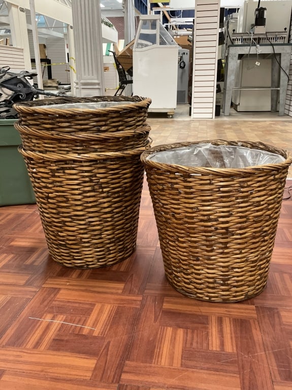 LOT OF 4 RATTAN WEAVE PLANTERS TRASH BINS (1 of 5)