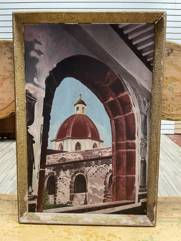 ORIGINAL PAINTING CHURCH ARCHWAY: Located in Delray- By Appointment Pickup May 16th 12-5- NOT at DeJaVu Showroom!! ** THIS LOT IS OFFSITE PICK UP - THESE ITEMS WILL BE FOR PICK UP IN DELRAY BEACH, FLORIDA ONLY ON DESIGNATED DAYS,