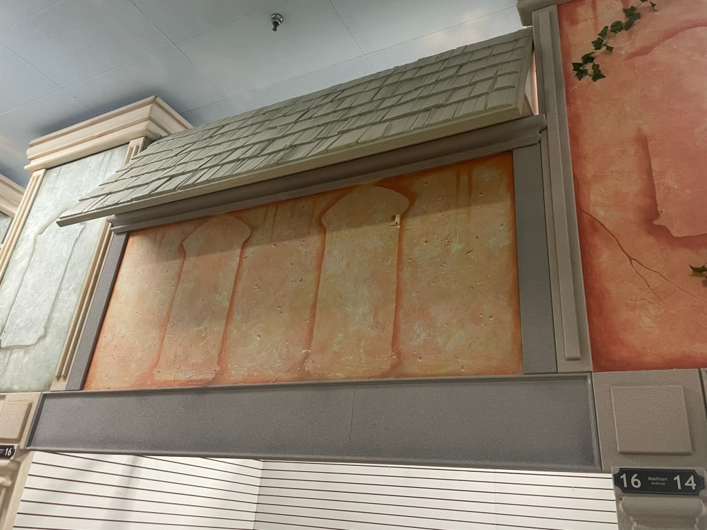 NYC STREET ORANGE FACADE W/ BRICK AWNING 18 MADISN: FACADES are sold as shown in pictures, for visualization the ceiling is 19 feet tall and the columns are 7 foot. If the facade is parallel to column the measure will be approx from the column up. If
