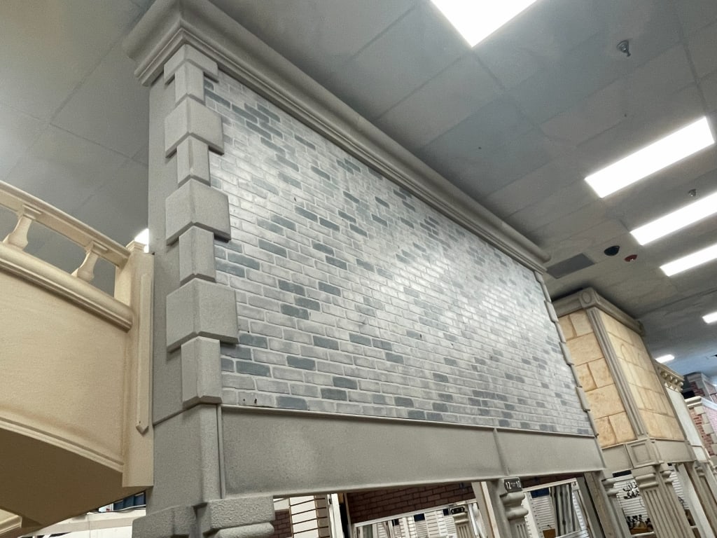 SINGLE SIDE BUILDING FACADE GRAY BRICK: FACADES are sold as shown in pictures, for visualization the ceiling is 19 feet tall and the columns are 7 foot. If the facade is parallel to column the measure will be approx from the column up. If t
