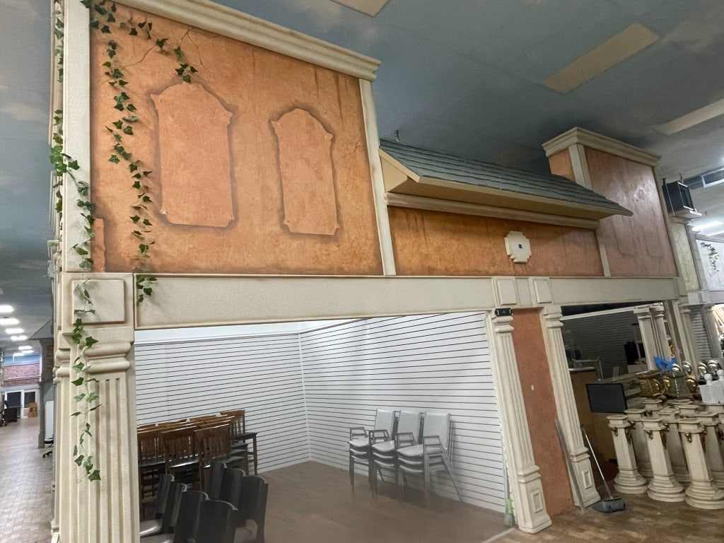 TERRA COTTA SLATE STONE 2 CORNER END CAP FACADE: FACADES are sold as shown in pictures, for visualization the ceiling is 19 feet tall and the columns are 7 foot. If the facade is parallel to column the measure will be approx from the column up. If