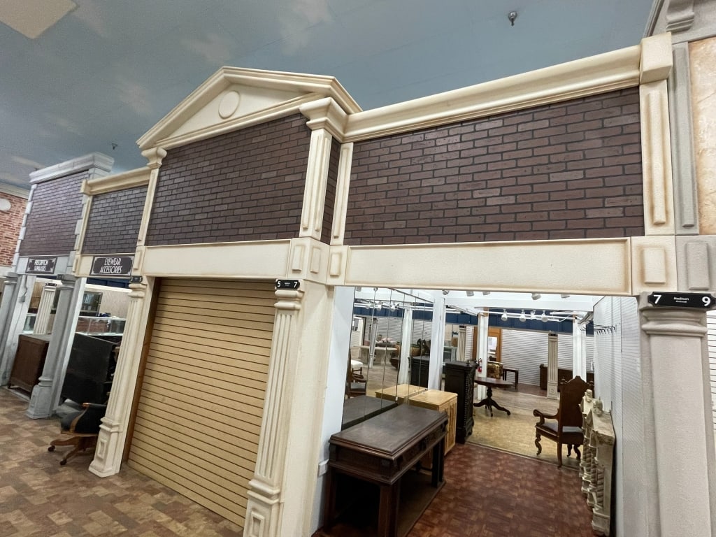 FOUR BAY BUILDING FACADE NYC STREETSCAPE DK BRICK: FACADES are sold as shown in pictures, for visualization the ceiling is 19 feet tall and the columns are 7 foot. If the facade is parallel to column the measure will be approx from the column up. If t