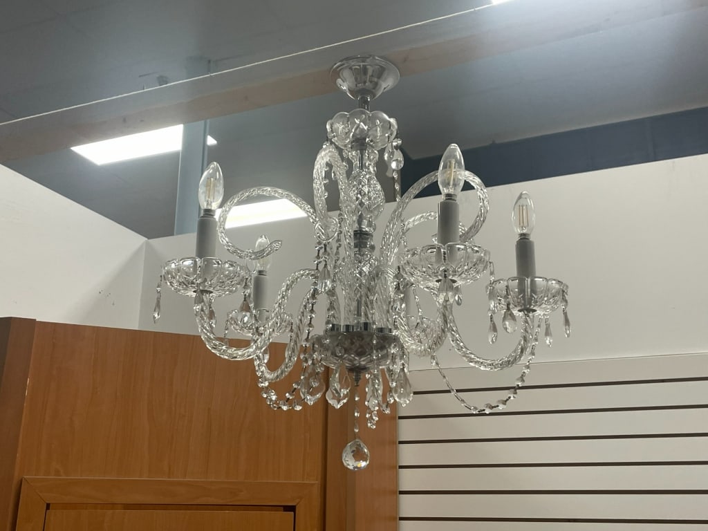 CRYSTAL HANGING CHANELIER 24" WIDE 48" LONG BY DRS (1 of 3)
