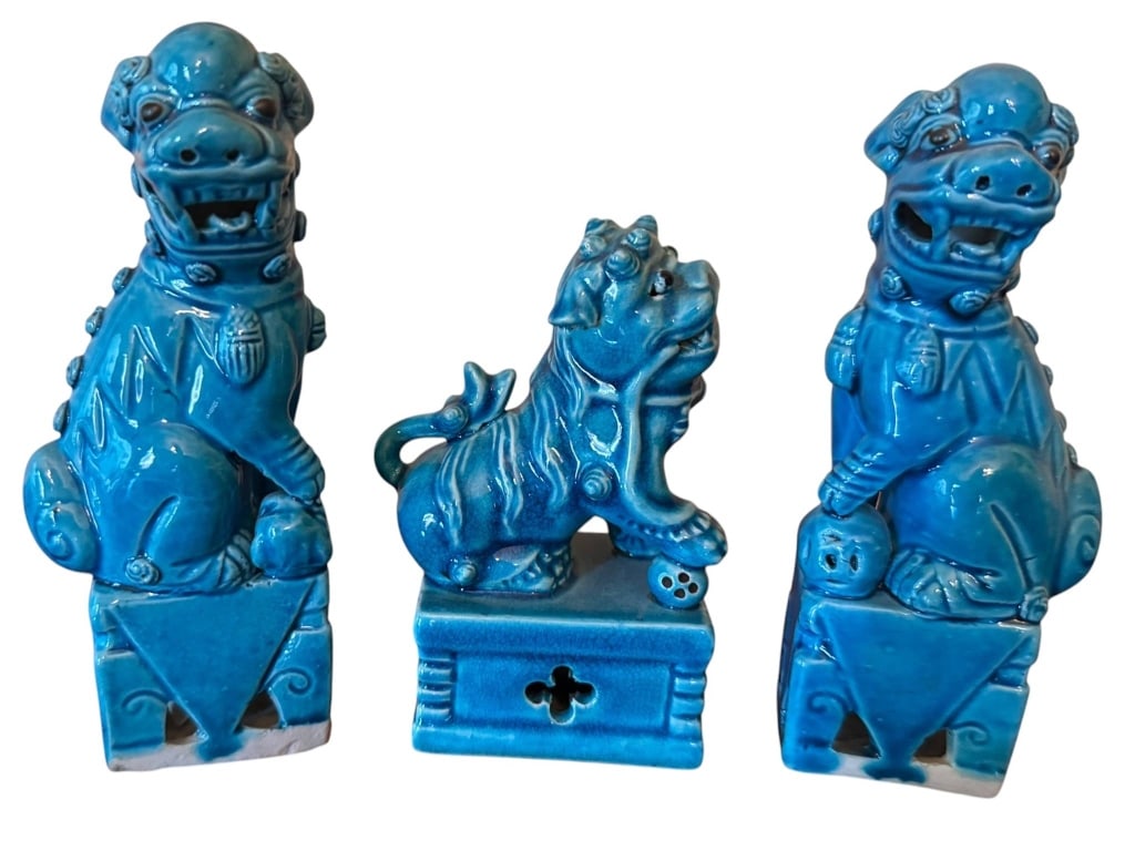 THREE TURQUOISE FU DOG FIGURINES (1 of 5)