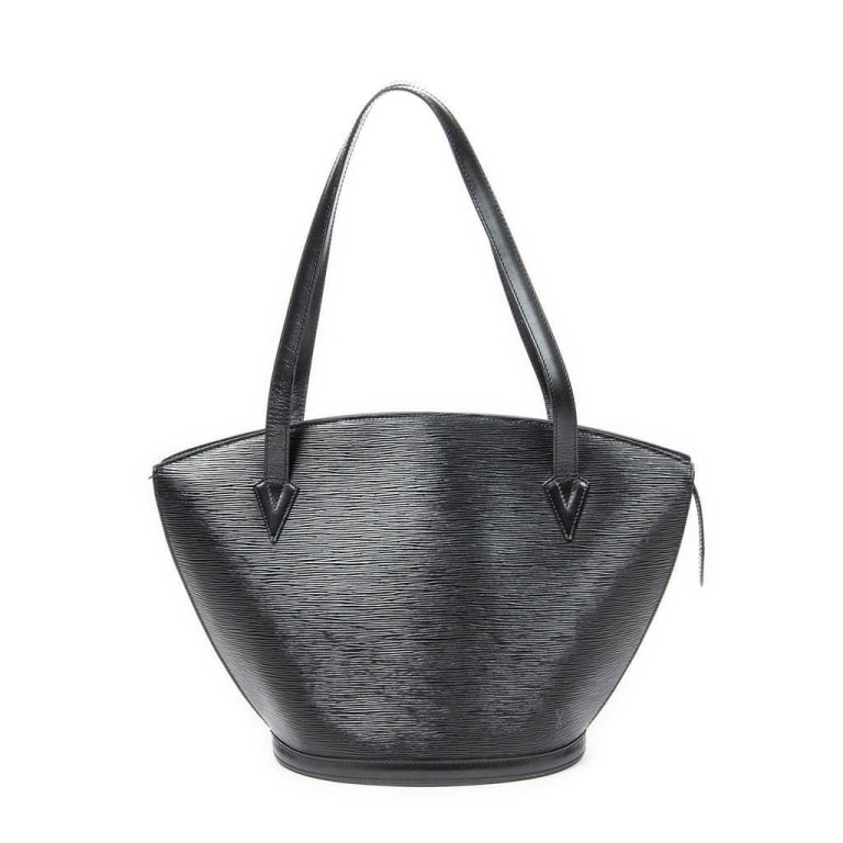 LOUIS VUITTON EPI LEATHER MADE IN FRANCE HANB: Louis Vuitton handbag crafted from signature black Epi leather. Features wide oval base, dual handles, zip closure, and made in France. Lined interior with zip pocket. Classic, sturdy, and elegant des