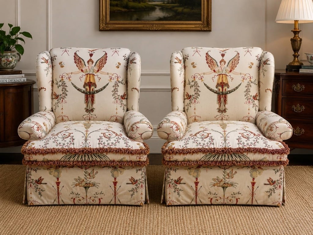 PAIR OF WHIMSICAL UPHOLSTERED WINGBACK CHAIRS 41" (1 of 8)