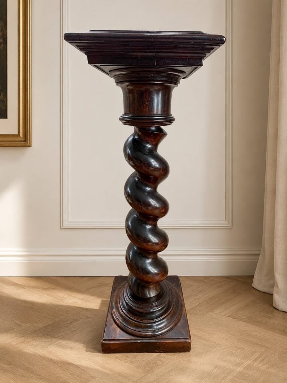 ANTIQUE BARLEY TWIST WOOD PEDESTAL STAND 43" (1 of 7)
