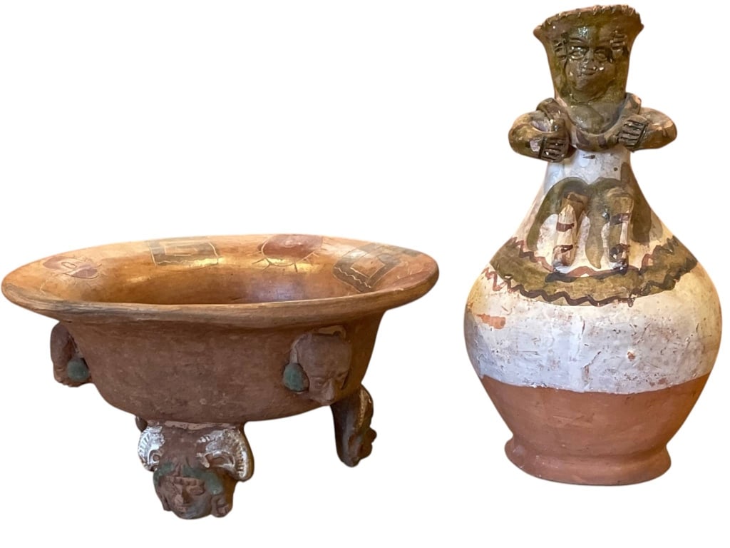 PAIR OF MEXICAN CERAMIC FIGURAL VESSELS 8" (1 of 15)