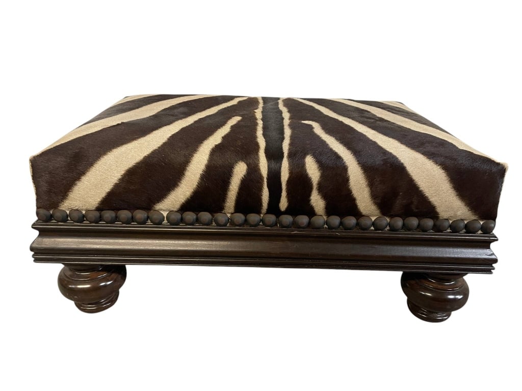 ZEBRA HIDE STYLE UPHOLSTERED OTTOMAN 29" (1 of 9)