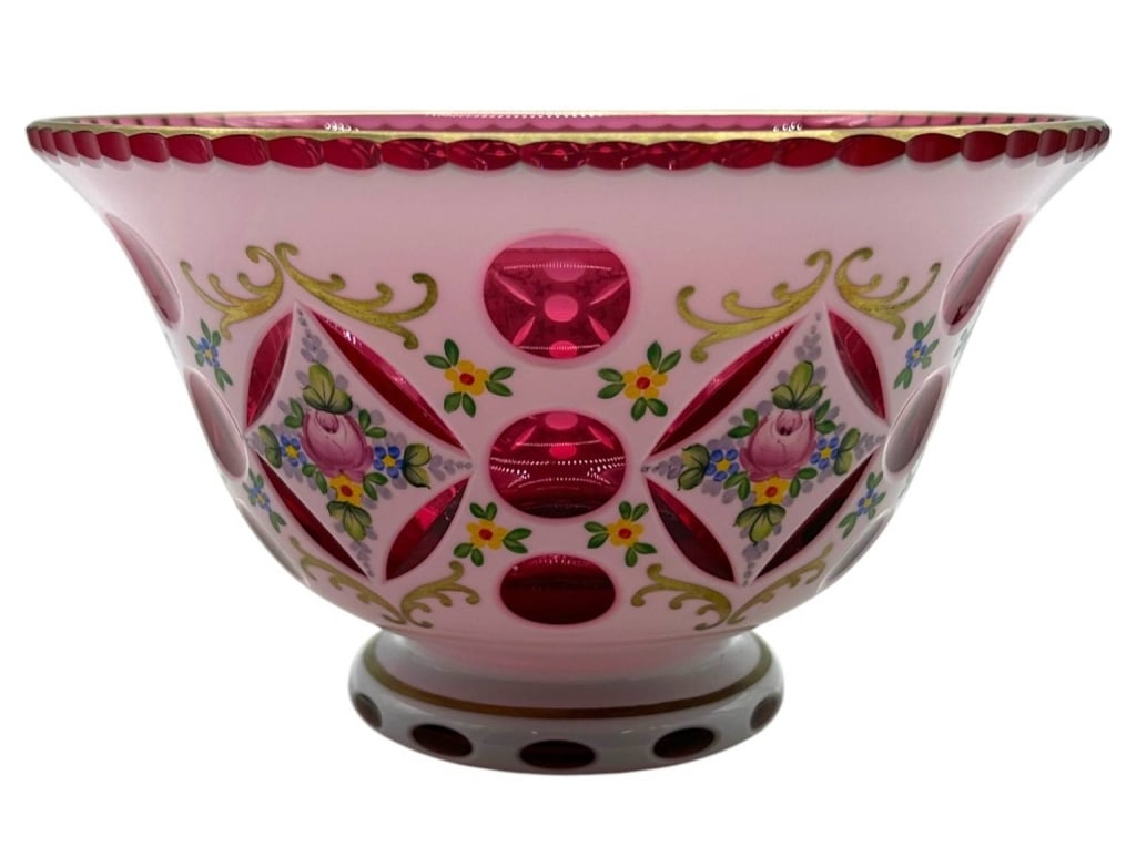 BOHEMIAN RUBY CUT TO CLEAR GLASS BOWL 9" (1 of 7)