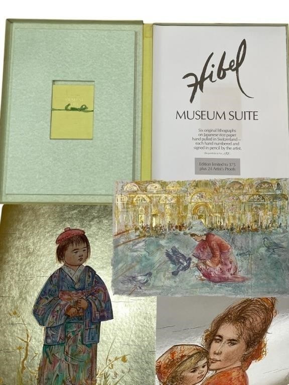 EDNA HIBEL MUSEUM COLLECTION #197 ARTIST PROOF X 6: This exceptional Edna Hibel Museum Suite portfolio, published in 1977 by IAR Publishers, features six original hand-enhanced lithographs on premium deckle-edge paper created in Switzerland. Each work 