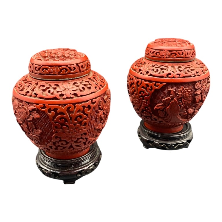 CHINESE CINNABAR STYLE GINGER LIDDED JARS 6" (1 of 10)