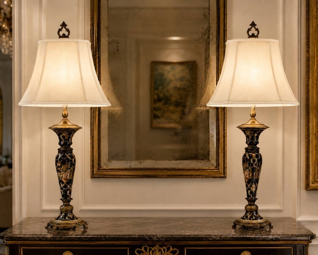 PAIR OF CHINOISERIE STYLE ORNATE TABLE LAMPS 33" (1 of 13)