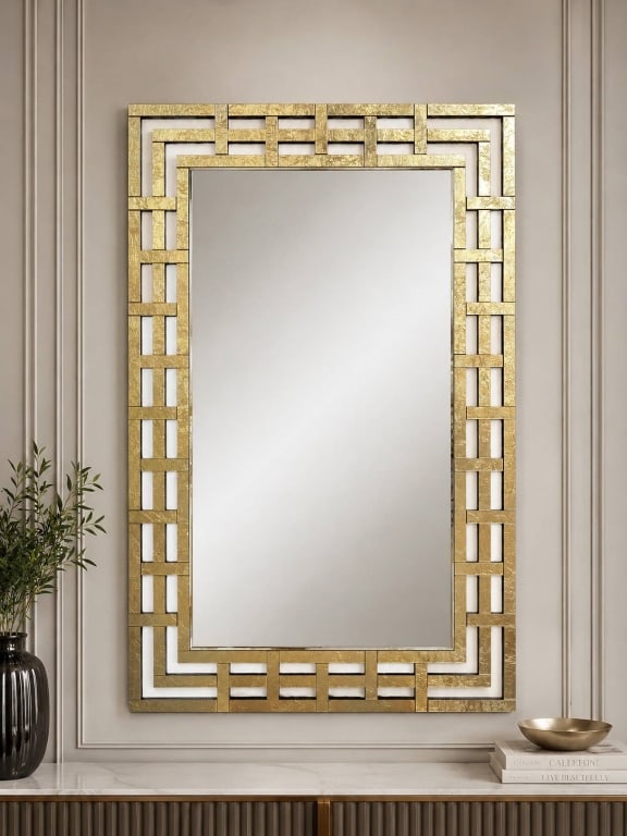 MODERN GOLD GEOMETRIC WALL MIRROR 47" (1 of 2)